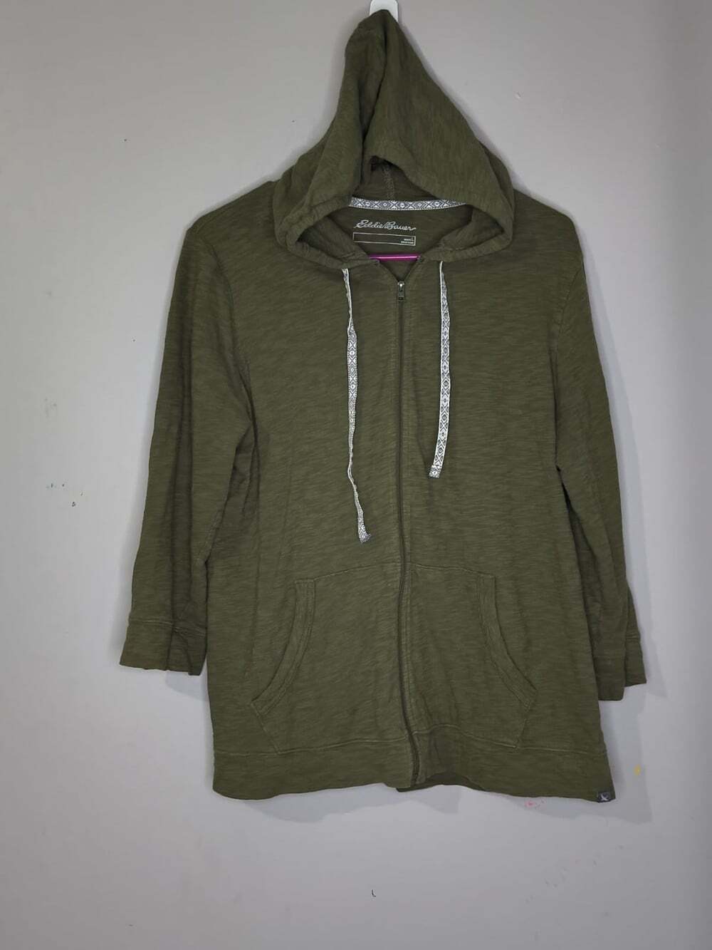 Eddie Bauer Hooded large Full Zip Long Sleeve Sweater army green jacket